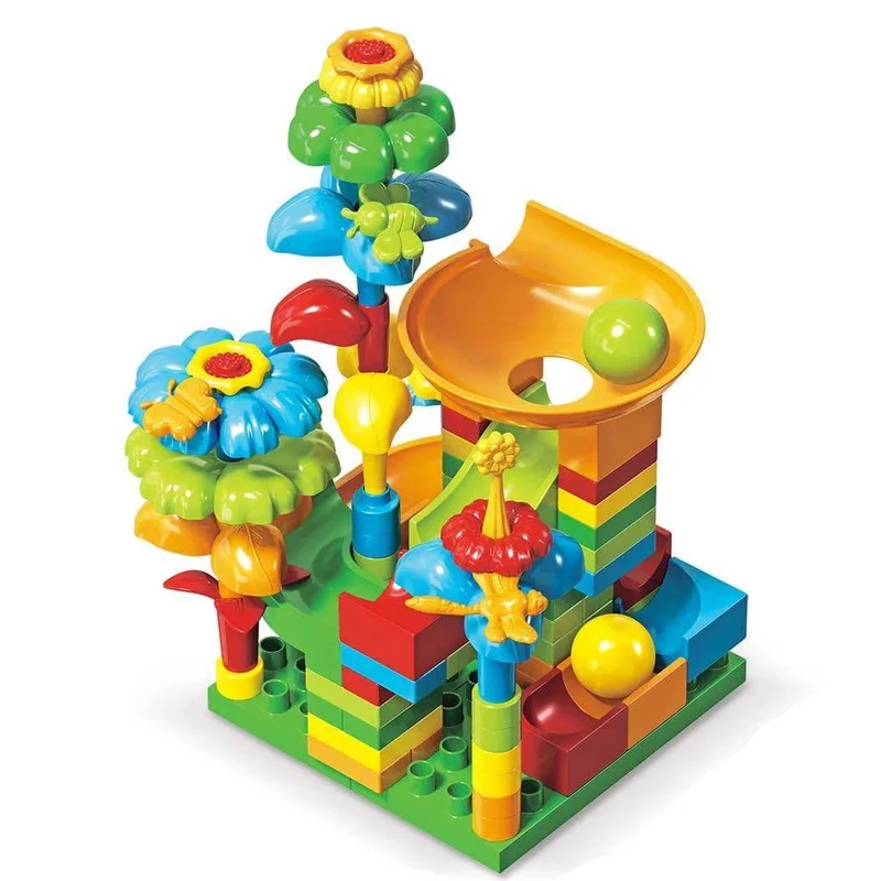 Fun Slideway Building Blocks Paradise - 92 Pcs DIY Educational Marble Run Toy for Kids